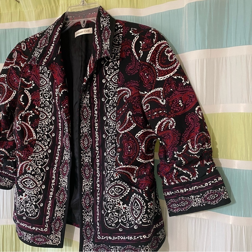 Coldwater Creek Paisley Ruched Sleeve Jacket Sz 10P - Picture 6 of 8